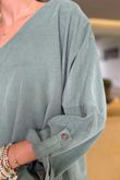 Made in Italy Cooper Needlecord Scoop Dip Back Top Soft Khaki